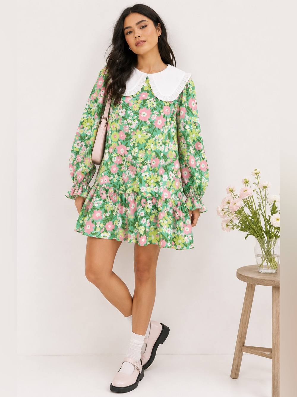 Twisted Wonder London Floral Peter Pan Collar Smock Mini Dress US 6 #136